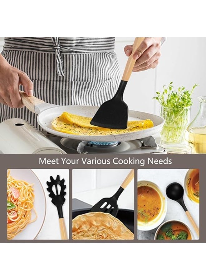 LOISTE 19-Piece Silicone Kitchen Utensils & Knife Set for Cooking with Storage Holder — Heat-Resistant Cooking Tools & Knives for Home Kitchen | BPA Free | Non-Stick | Lightweight | Black Colour - Image 5