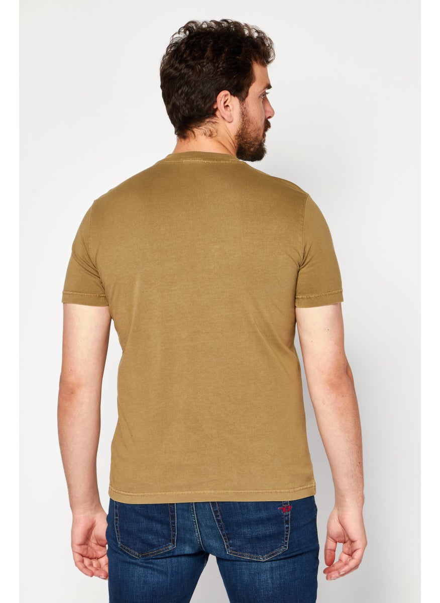 DIESEL - Men Crew Neck Short Sleeves Brand Logo T-shirt, Khaki - Image 1
