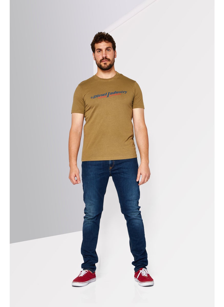 DIESEL - Men Crew Neck Short Sleeves Brand Logo T-shirt, Khaki - Image 1