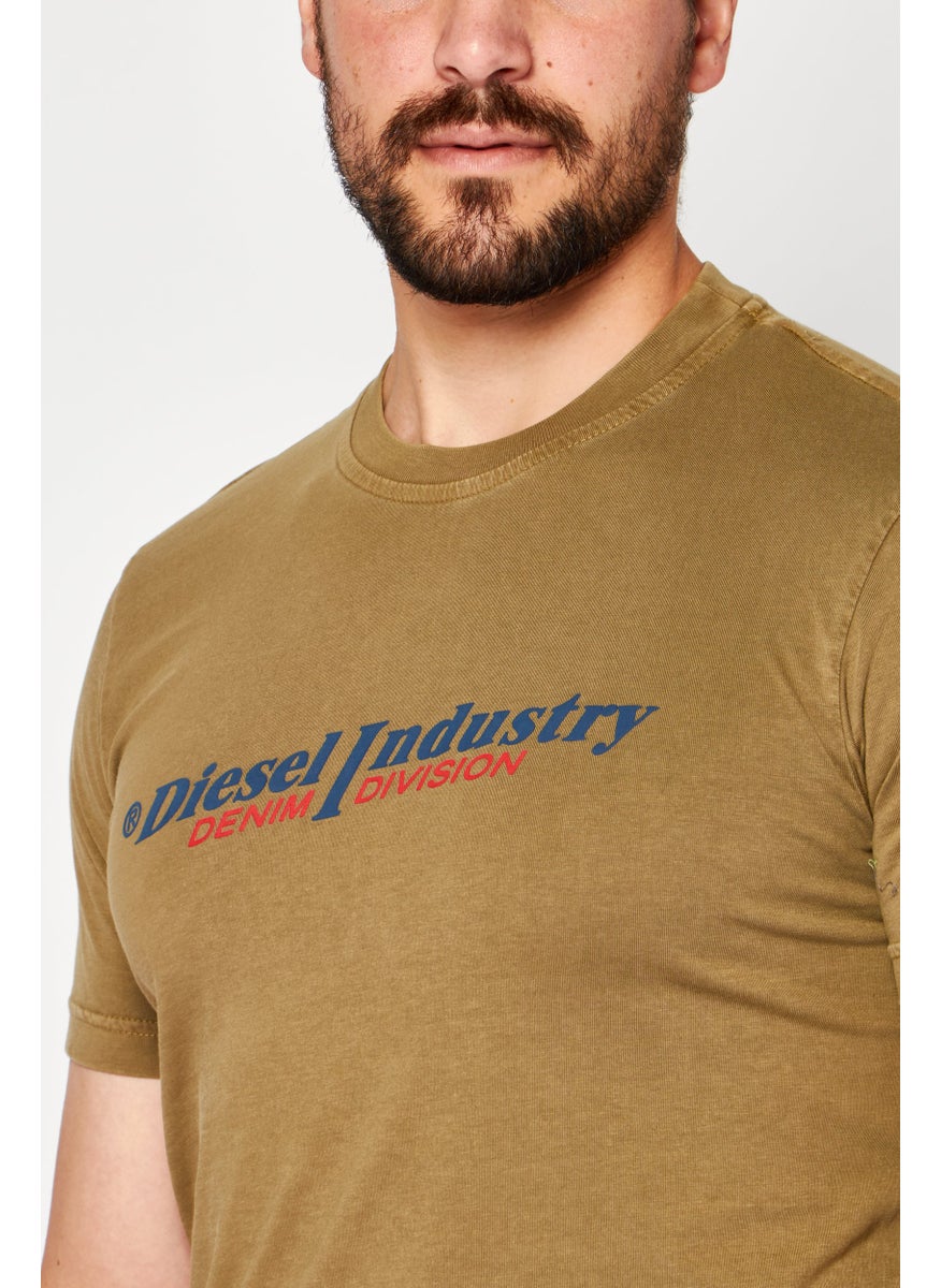 DIESEL - Men Crew Neck Short Sleeves Brand Logo T-shirt, Khaki - Image 1