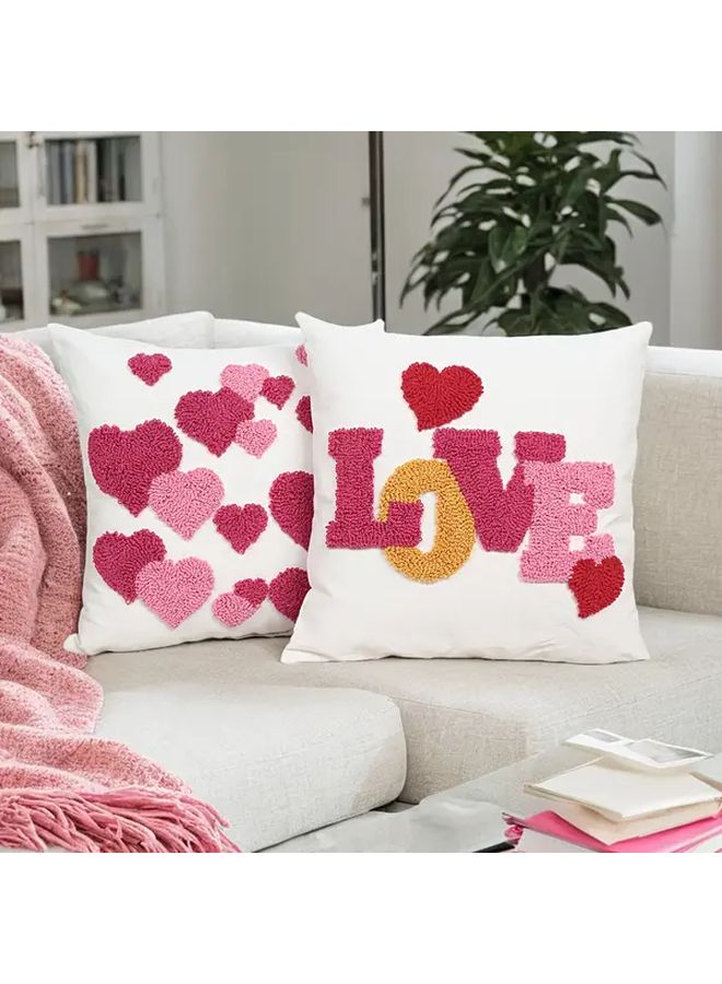 Pink Heart Shaped Embroidered I Love You Cushion Cover 18x18 Inch Zippered - Image 5