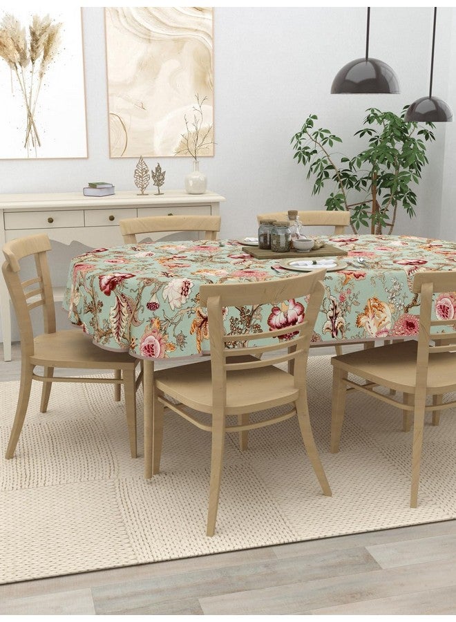 Clasiko 6 Seater Oval Dining Table Cover; 60x90 Inches; Material - Cotton; Multicolor Green 80010 - Image 2