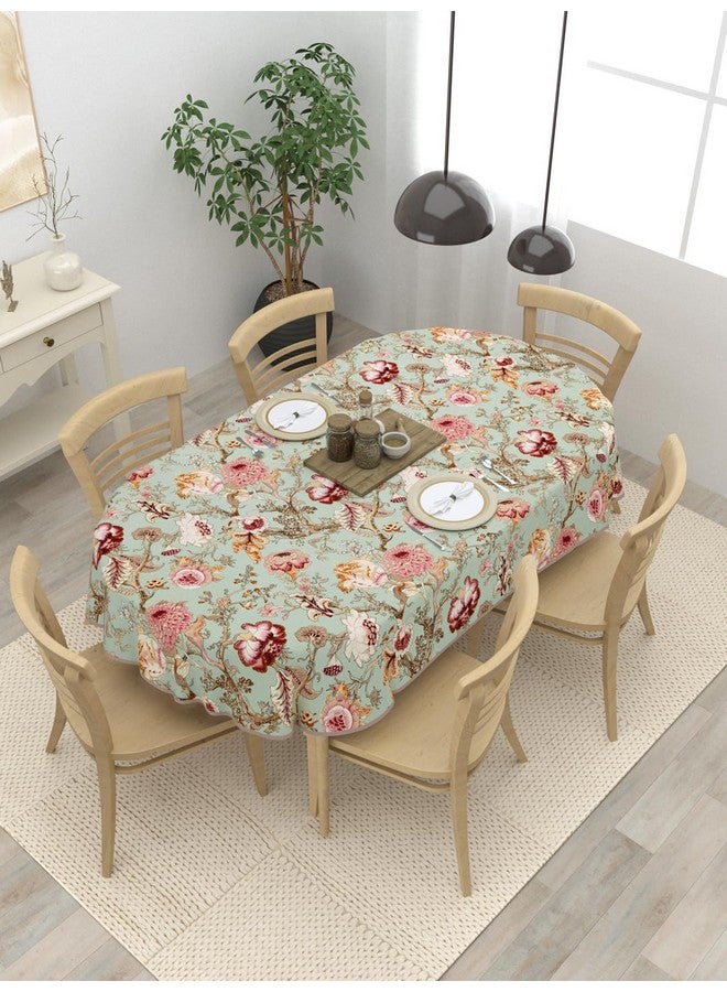 Clasiko 6 Seater Oval Dining Table Cover; 60x90 Inches; Material - Cotton; Multicolor Green 80010 - Image 1