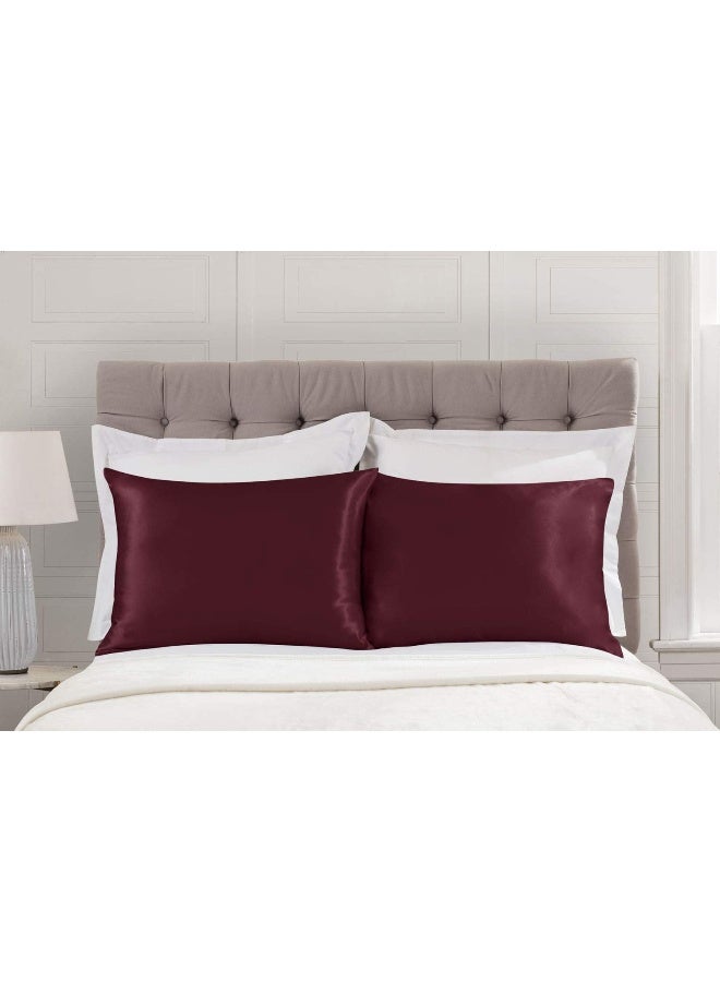 ShopBedding Satin Pillowcase with Zipper for Hair and Skin Care Feels Soft and Cool Like a Silk Pillowcase Satin Pillow Cases 2 Pack Slik Pillow Cover Burgundy Standard Set of 2  Blissford - Image 5