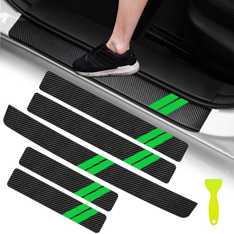 YOSRTER 5PCS Door Sill Guard Decoration Stickers for Dodge Charger Challenger Durango Journey Universal Fit to All Dodge Cars Fiber Leather Door Sill ProtectorGreen Trim - Image 3