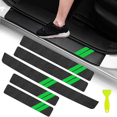 YOSRTER 5PCS Door Sill Guard Decoration Stickers for Dodge Charger Challenger Durango Journey Universal Fit to All Dodge Cars Fiber Leather Door Sill ProtectorGreen Trim - Image 1