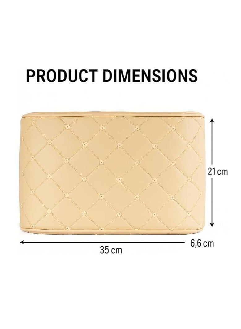 Luxury Quilted Leather Car Armrest Cushion – PU Leather Center Console Pad with Memory Foam, Non-Slip Design, Universal Fit for Cars, SUVs, and Trucks (Beige) - Image 3