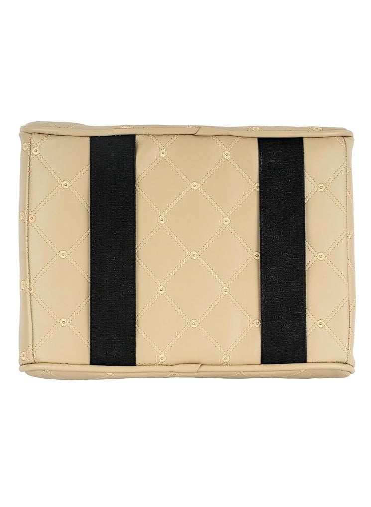 Luxury Quilted Leather Car Armrest Cushion – PU Leather Center Console Pad with Memory Foam, Non-Slip Design, Universal Fit for Cars, SUVs, and Trucks (Beige) - Image 2