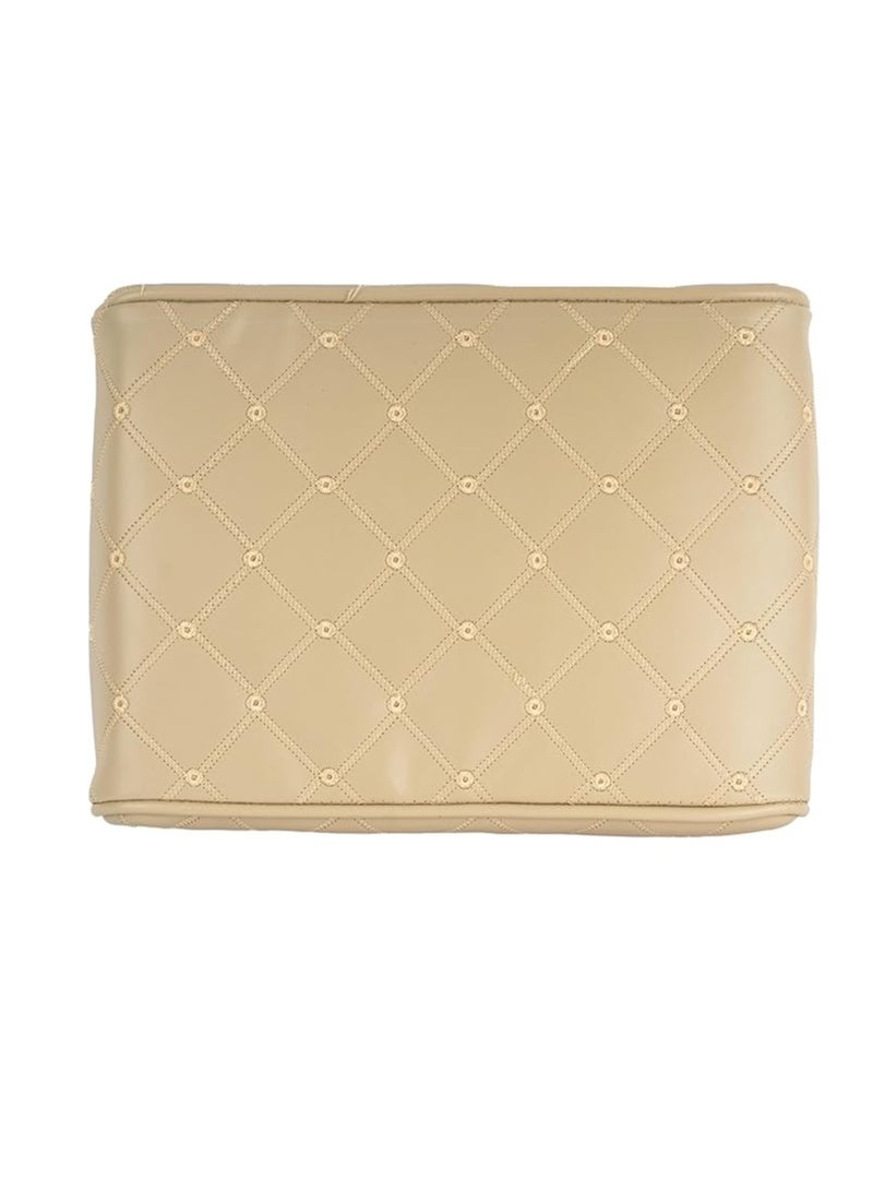 Luxury Quilted Leather Car Armrest Cushion – PU Leather Center Console Pad with Memory Foam, Non-Slip Design, Universal Fit for Cars, SUVs, and Trucks (Beige) - Image 1