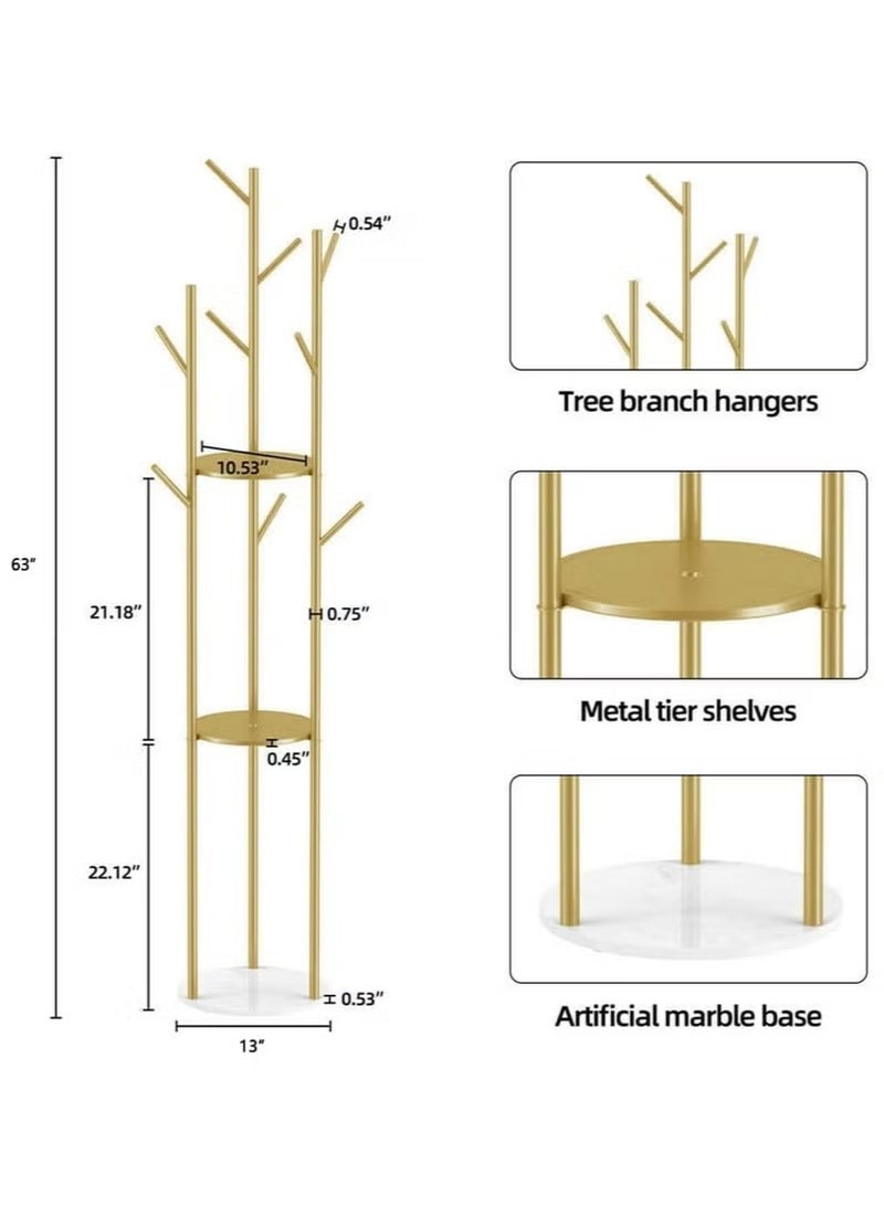Generic Coat Racks Freestanding with 3 Storage Shelves, Metal Coat Racks Stand with 9 Hooks oat Hanger Stand and Heavy Marble Base, Entryway Coat Racks Tree Hanger, Purses Racks  - Image 5