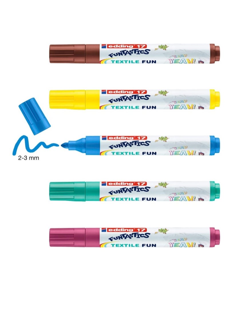 Edding Edding Kids Fabric Markers: Fun to color with wash-resistant ink suitable for most light-colored fabrics including cotton, silk, and linen - Image 1