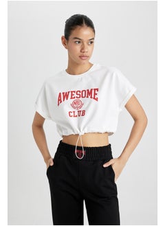 Woman Cropped Fit Crew Neck Knitted Short Sleeve T-Shirt
