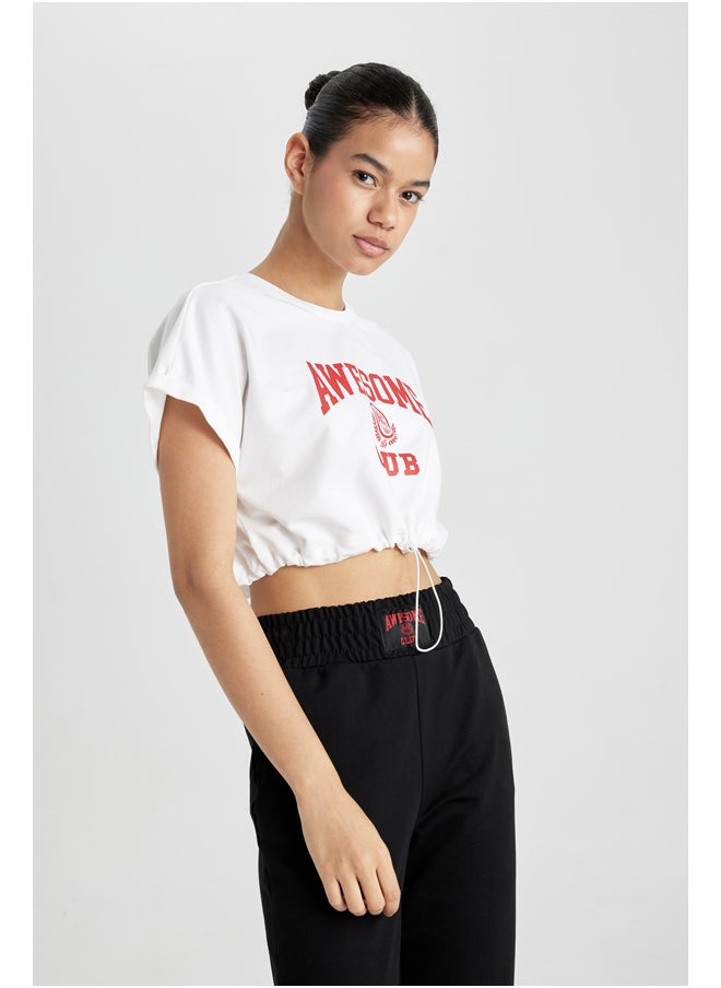 DeFacto - Woman Cropped Fit Crew Neck Knitted Short Sleeve T-Shirt - Image 1