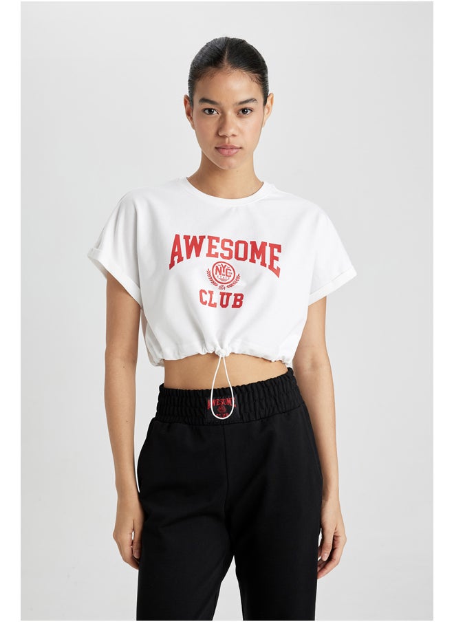DeFacto - Woman Cropped Fit Crew Neck Knitted Short Sleeve T-Shirt - Image 1