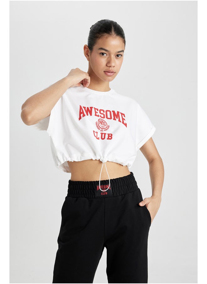 DeFacto - Woman Cropped Fit Crew Neck Knitted Short Sleeve T-Shirt - Image 1