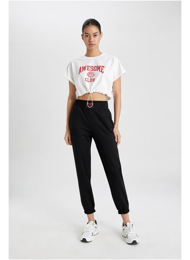 DeFacto - Woman Cropped Fit Crew Neck Knitted Short Sleeve T-Shirt - Image 1