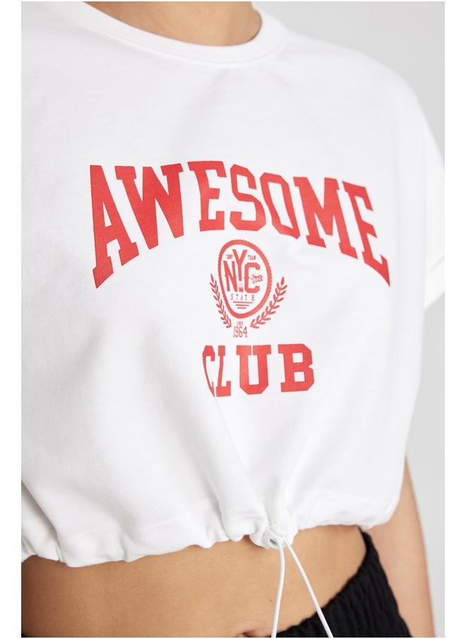 DeFacto - Woman Cropped Fit Crew Neck Knitted Short Sleeve T-Shirt - Image 1