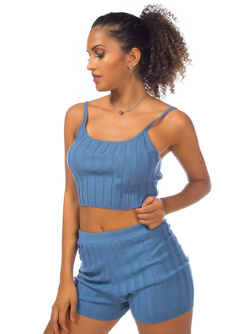 لندن راج شورت مضلع سادة باللون الأزرق الدنيم