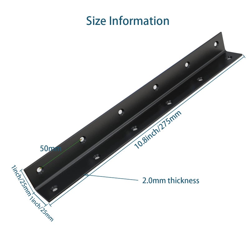Aufuga L Bracket,Heavy Duty Corner Brace,Stainless Steel Corner Bracket,Black Large Angle Brackets, Metal Braces for Wood Aufuga (4, 11x1x1) - Image 4