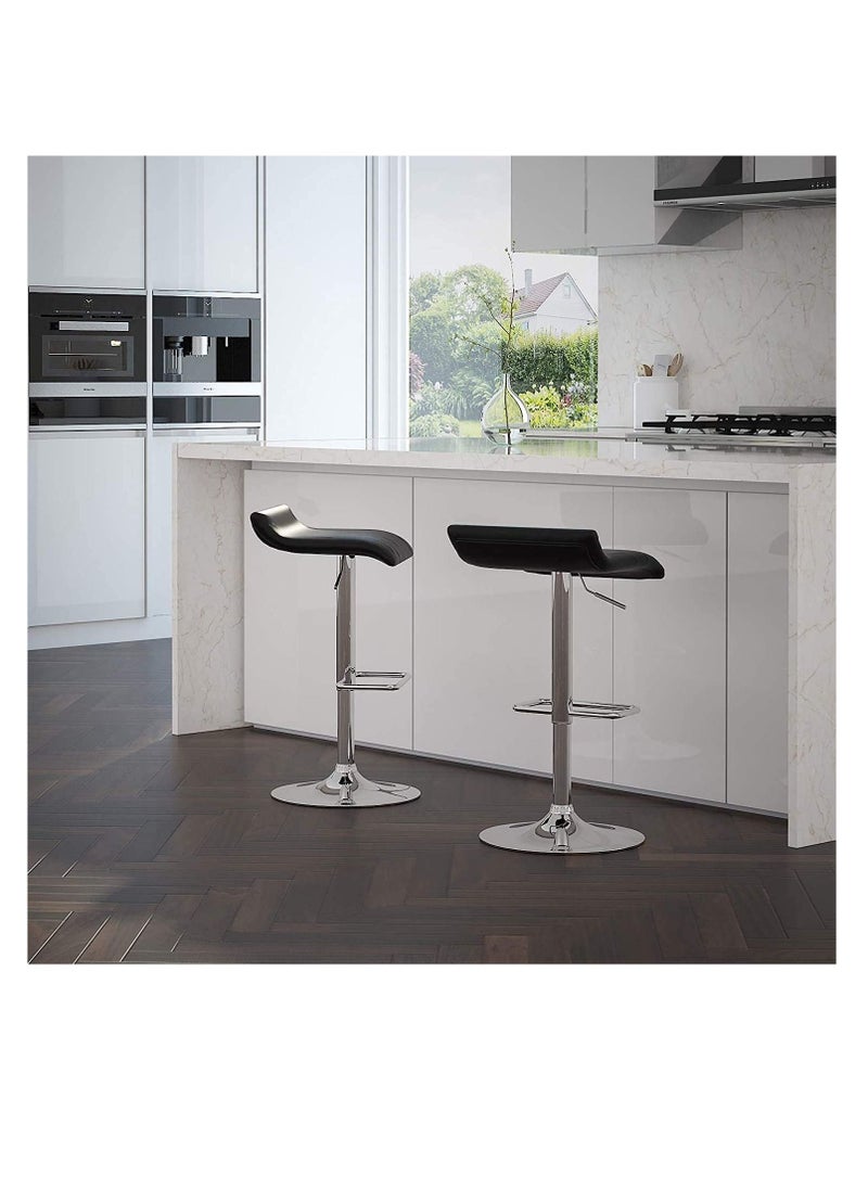 Adjustable Swivel Barstools, PU Leather with Chrome Base, Pub Counter Chair (D-Black)