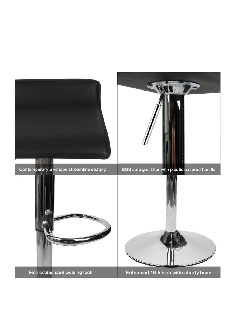 Adjustable Swivel Barstools, PU Leather with Chrome Base, Pub Counter Chair (D-Black)
