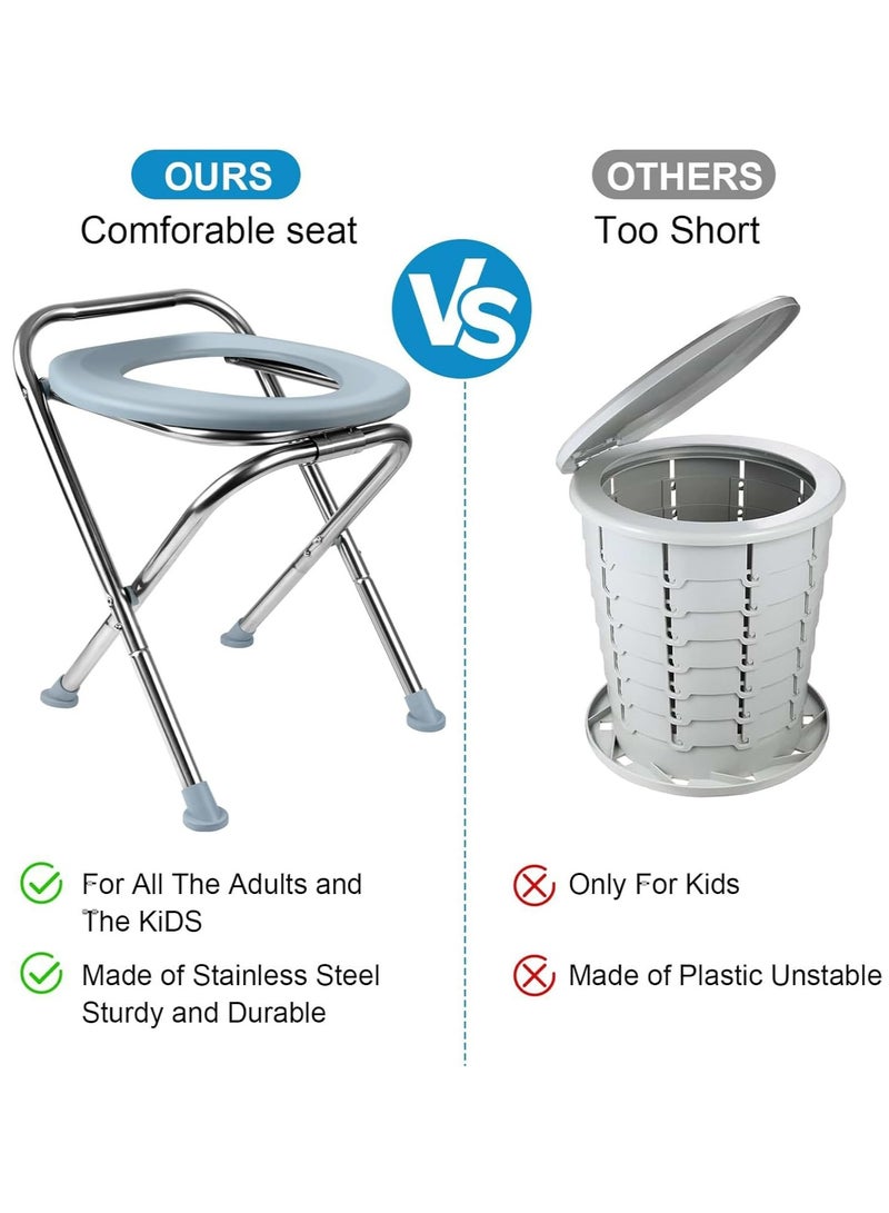 Hihonor Portable Toilet Seat – Compact Lightweight Indoor & Outdoor Commode w/Built-In Bag Hooks & Travel Bag – Heavy-Duty Stainless-Steel Chair is Durable & Convenient For Camping  - Image 4
