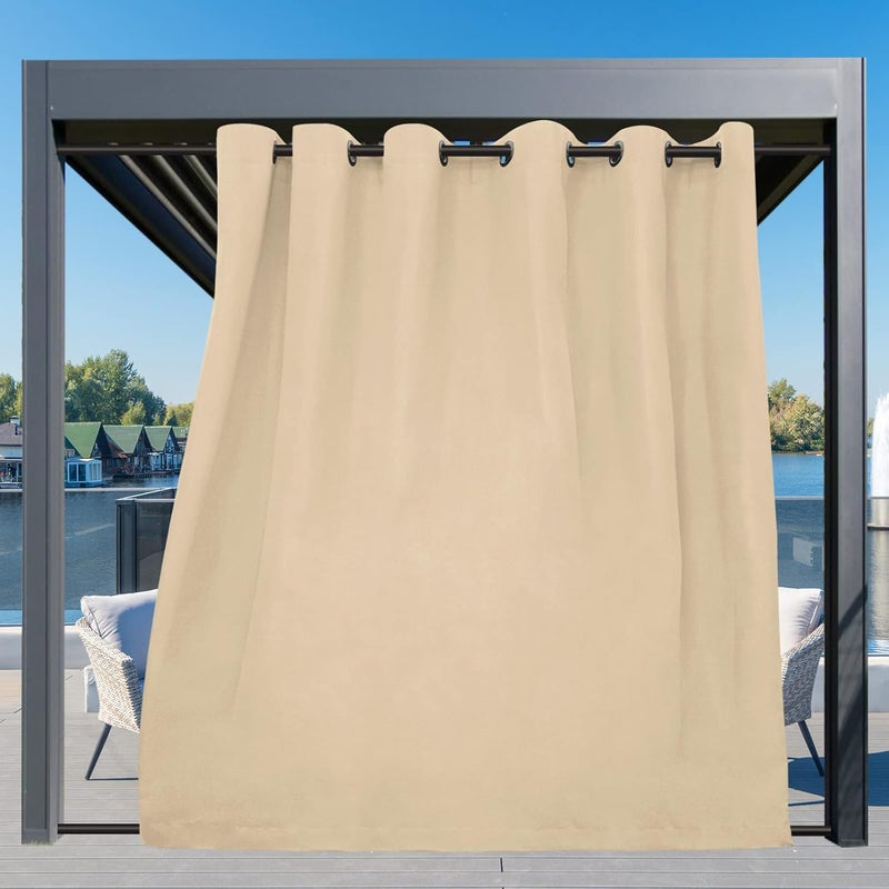Easy-Going ستائر خارجية مقاومة للماء والرياح والطقس لحديقة، كابانا، شرفة، بيرغولا وز gazebo، مع حواف علوية وشرائط سفلية، 1 لوحة، 110x96 بوصة، بيج - Image 3