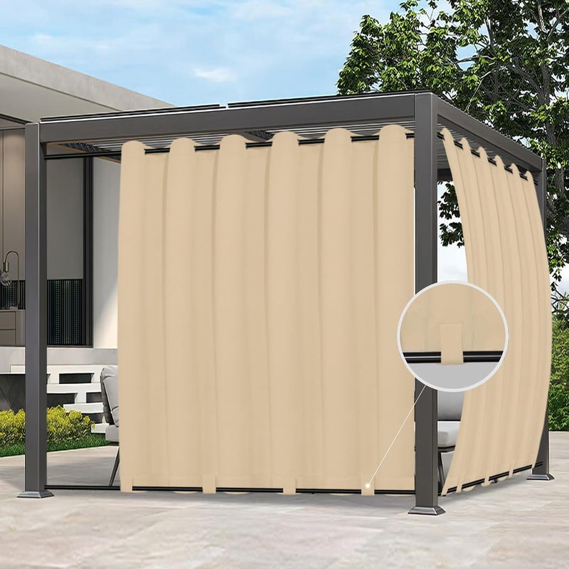 Easy-Going ستائر خارجية مقاومة للماء والرياح والطقس لحديقة، كابانا، شرفة، بيرغولا وز gazebo، مع حواف علوية وشرائط سفلية، 1 لوحة، 110x96 بوصة، بيج - Image 1