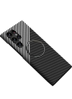 Magsafe Samsung Galaxy S24 Ultra Case for Compatible with Mag-safe, Ultra Slim S24 Ultra Carbon Fiber Texture Case, Galaxy S24 Ultra 5G Thin Hard PC Magnetic Protective Case (S24 Ultra, Black Silver) 