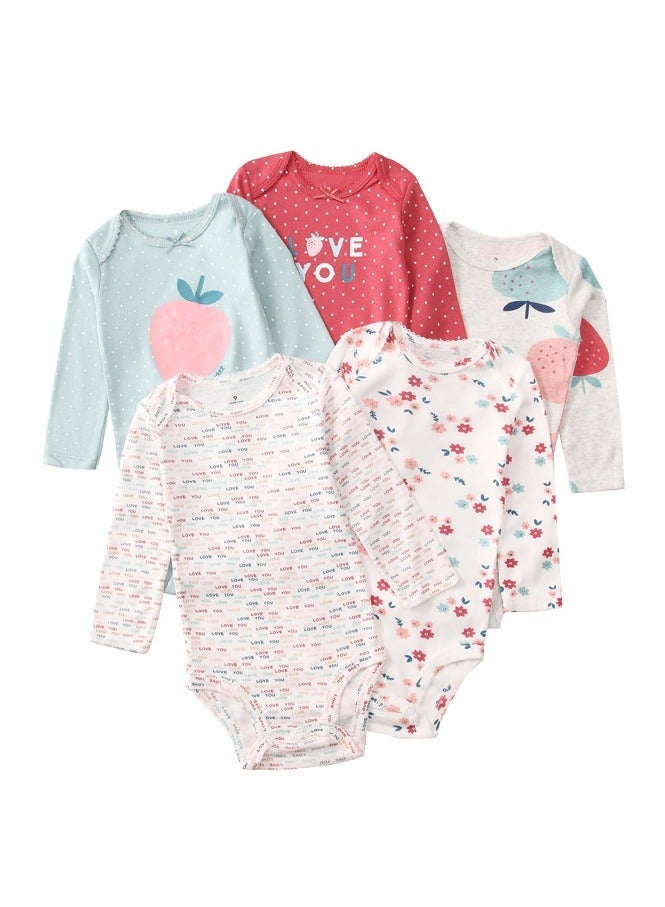 RedMapleTEK 5-Piece Set Of pure Cotton Jumpsuits For Infants And Young Children, Short-Sleeved Crawling Clothes