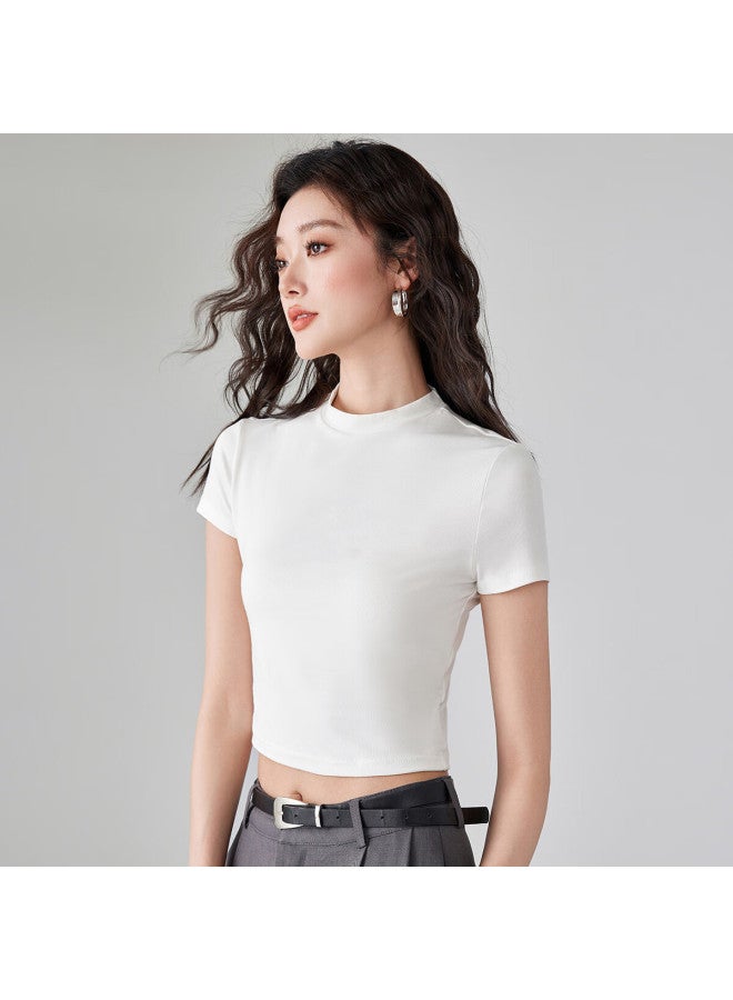 Don't speak Bieyu Zheng Shoulder Short-sleeve T-shirt For Women, Summer New Style, Slim-fit, Inner Wear, Short, Crop Top, White, 2XL - Image 4