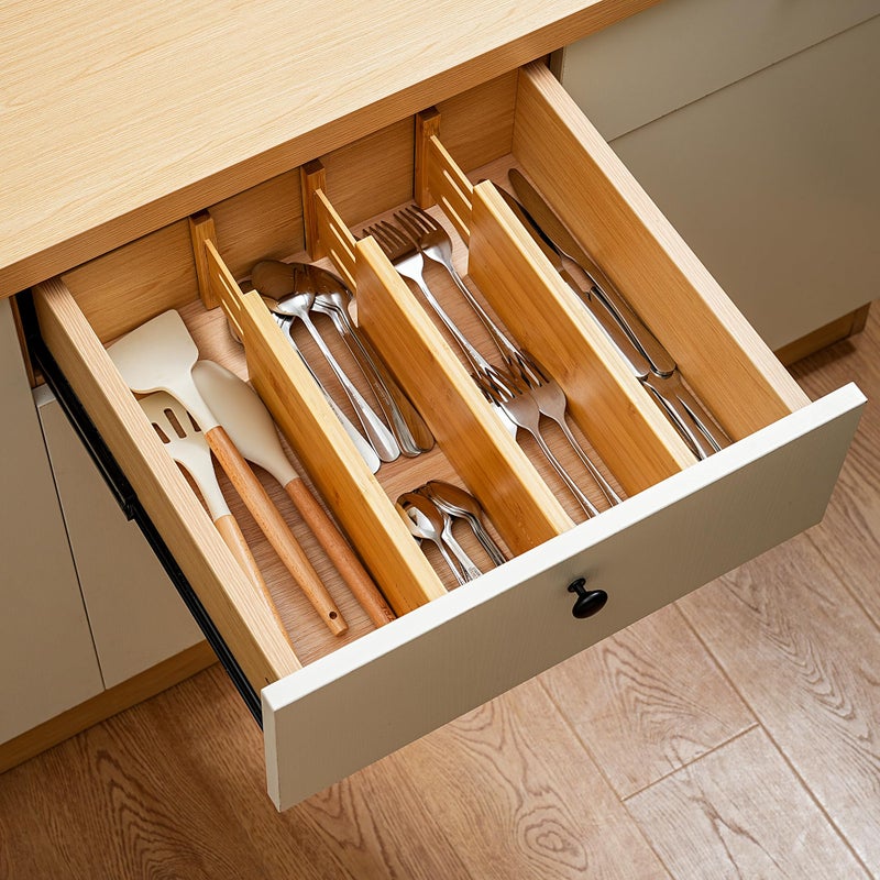 Fabsome Dresser Drawer Organizers 6 Pack 4.65'' High Adjustable From 12.5-17 Bamboo Drawer Dividers For Clothing Baby Clothes Wooden Separators For Dresser Nursery Organization With Soft Foam Ends - Image 4