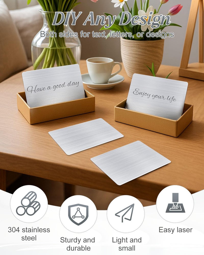 AOKLIT 50 pcs 304 Stainless Steel Metal Business Cards Blanks, 3.4 x 2.1 Inch Thickness 0.5 mm Metal Card Laser Engraving Steel Plates for Business House Customer DIY Gift - Image 5
