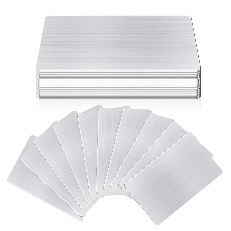 AOKLIT 50 pcs 304 Stainless Steel Metal Business Cards Blanks, 3.4 x 2.1 Inch Thickness 0.5 mm Metal Card Laser Engraving Steel Plates for Business House Customer DIY Gift - Image 1