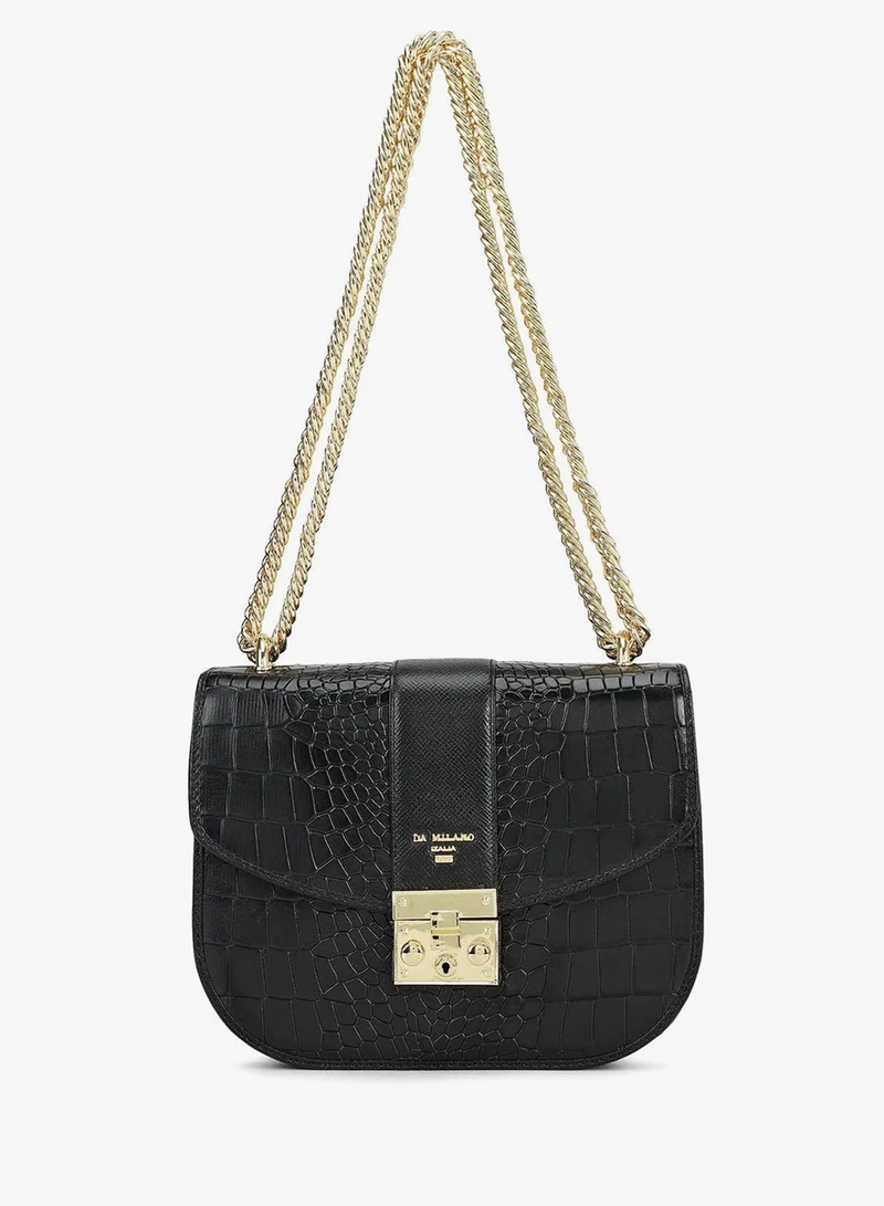 دا ميلانو Da Milano Women's Leather Shoulder Bag - Small Croco Franzy - Black