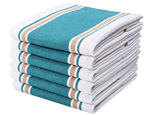 Goroly Home 100% Cotton Kitchen Dish Towel Set of 6 Pack, Highly Absorbent Quick Drying, Machine Washable and Reusable Ultra Soft Tea Towel with Hanging Loop for Cleaning Dishes, 20x28 Inch Teal - Image 1