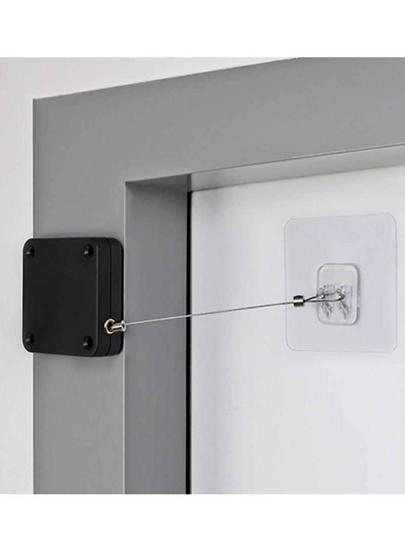 غالق باب اوتوماتيك متعدد الاستخدامات، لا يحتاج لثقوب لتثبيته ويعمل باربطة سحب من الفولاذ، مناسب للاستخدام المنزلي ولجميع انواع الابواب (ابيض) - Image 3