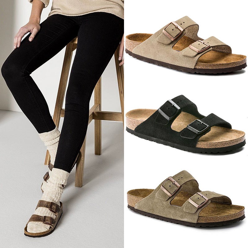 Cowhide Bk Shoes 2024 Spring And Retro Cork Flats Boken Sandals Men'S One-Line Sandals And Slippers Women'S Casual - Image 3