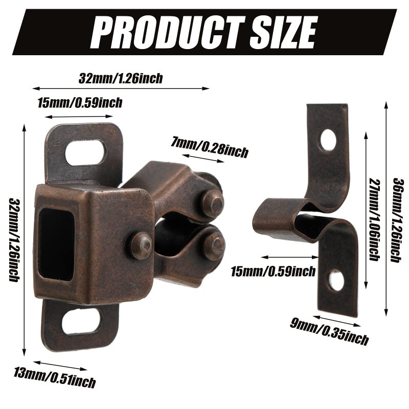 Bonuci 20 Pcs Cabinet Door Latch and Catch Hardware Double Roller Catch Cabinet Latches with Spear Strike for Closet Doors Kitchen (Brown Antique Copper) - Image 2