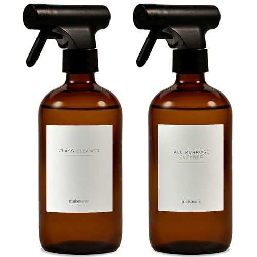 MaisoNovo Glass Spray Bottle 169 fl oz Amber x 2 with 16 Labels