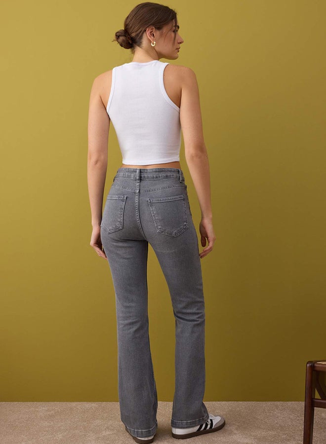 trendyol Gray High Waist Spanish Leg Flare Jeans - Image 4