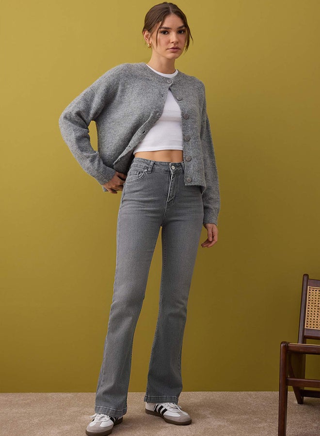trendyol Gray High Waist Spanish Leg Flare Jeans - Image 2