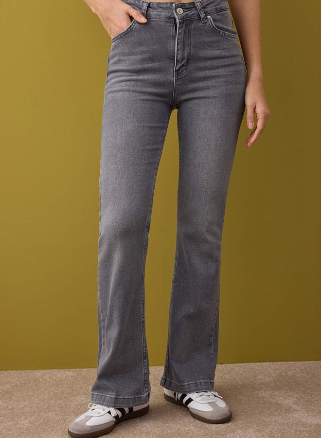 trendyol Gray High Waist Spanish Leg Flare Jeans - Image 3