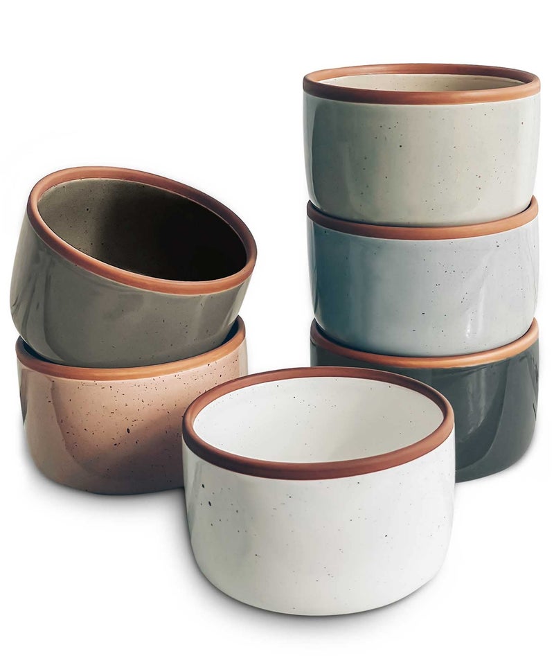 Mora 6oz Ceramic Ramekins Set of 6  Oven Safe Baking Dishes for Pudding Creme Brulee Souffle Dip Custard Ice Cream