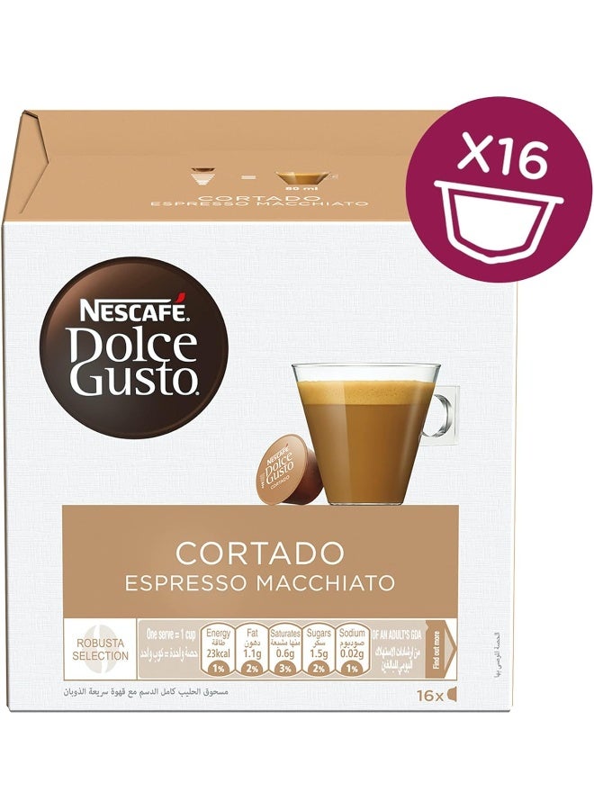 Nescafe Dolce Gusto Cortado Espresso Macchiato 16 Coffee Capsules Cortado 302.4grams Pack of 3 - Image 1