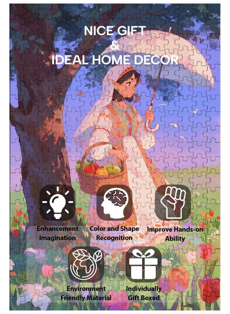 GALADUNE 300 Pieces Puzzles Jigsaws for Adults&Kids Stress Relief Toy, Unique Perfectly-Fitting Pieces, Ideal Gift for Ramadan Birthday New Year, Picnic Girl with Basket - Image 5