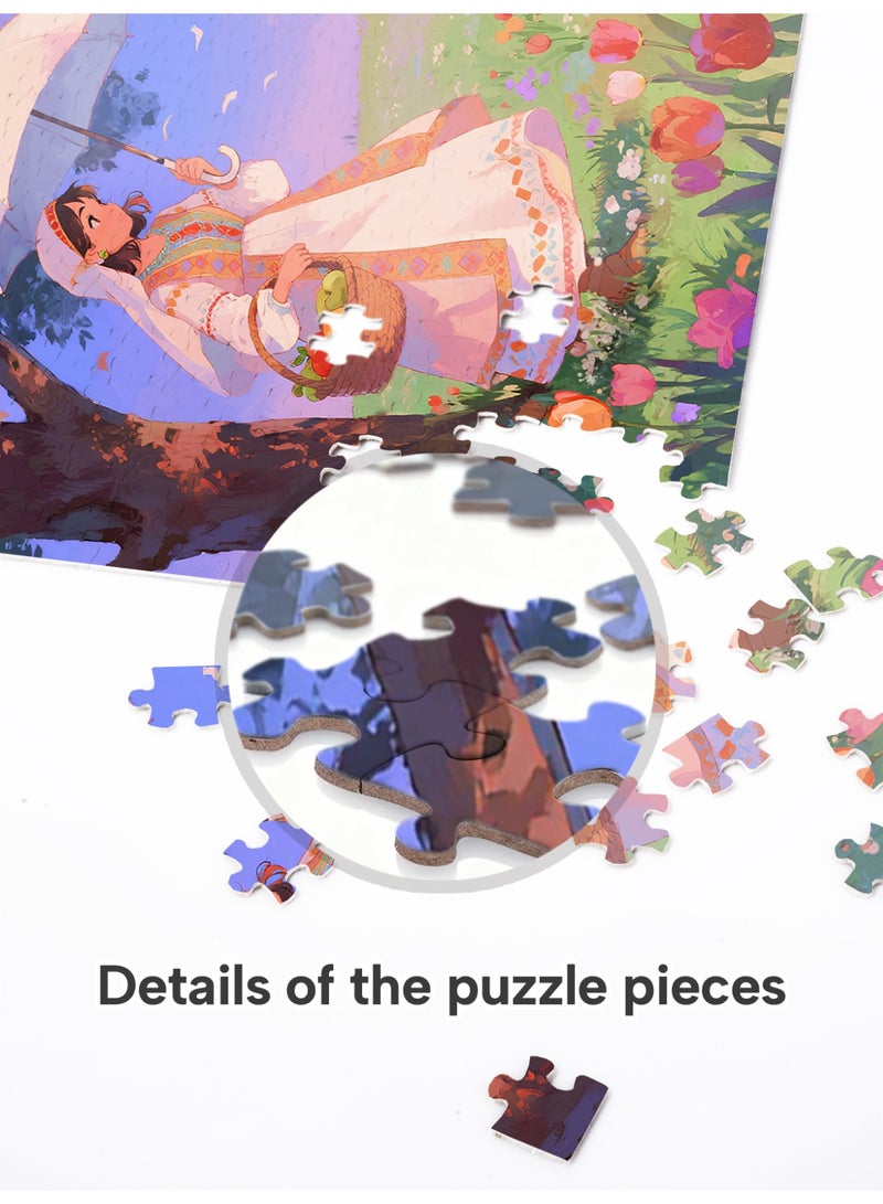 GALADUNE 300 Pieces Puzzles Jigsaws for Adults&Kids Stress Relief Toy, Unique Perfectly-Fitting Pieces, Ideal Gift for Ramadan Birthday New Year, Picnic Girl with Basket - Image 4