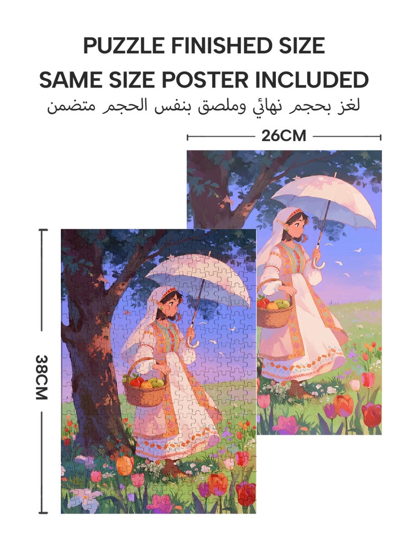 GALADUNE 300 Pieces Puzzles Jigsaws for Adults&Kids Stress Relief Toy, Unique Perfectly-Fitting Pieces, Ideal Gift for Ramadan Birthday New Year, Picnic Girl with Basket - Image 3