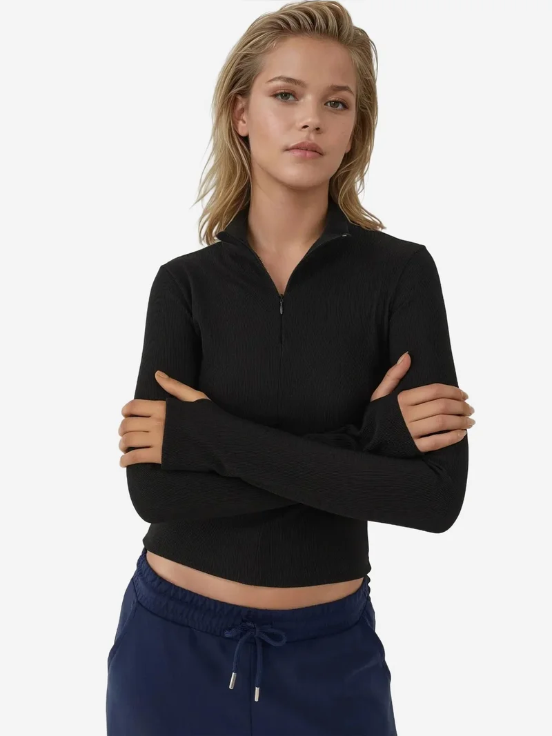 HICCUP Fitted Long Sleeve Polo Active Top with Zipper