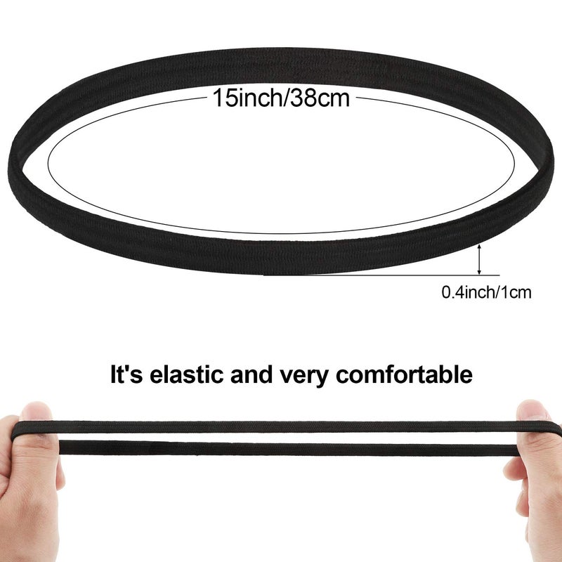 WILLBOND 24 Pieces Thin Sports Elastic Headbands Black Skinny Athletic Exercise Hair Bands No Crease Soft Sweatband for Men Women Workout Running Football, Basketball, Soccer, Tennis, Yoga, Sports, Non Slip - Image 2